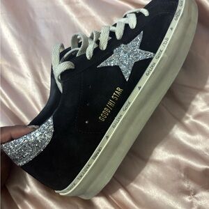 Golden Goose Black Suede Sneakers with Silver Glitter Star